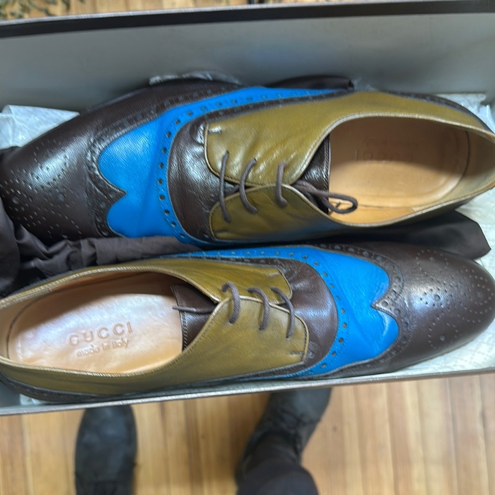 Gucci Men's Brown and Blue Leather Shoes